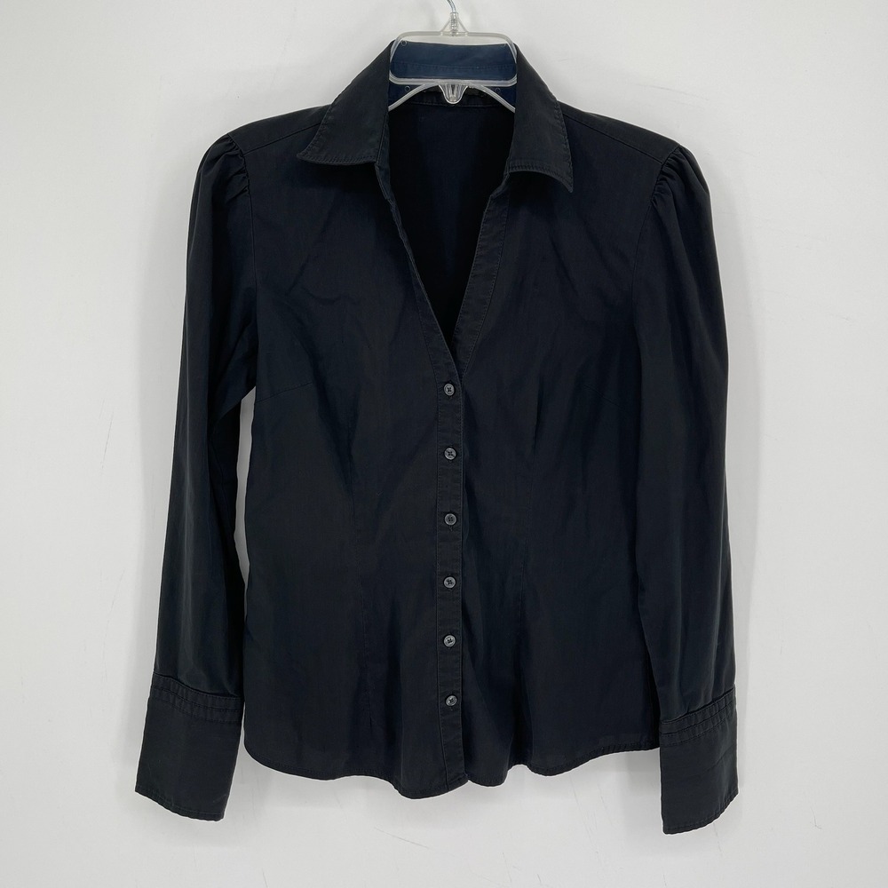 Vintage Express Design Studio Women's Black Buckle Cuff Button Up Shirt Size S